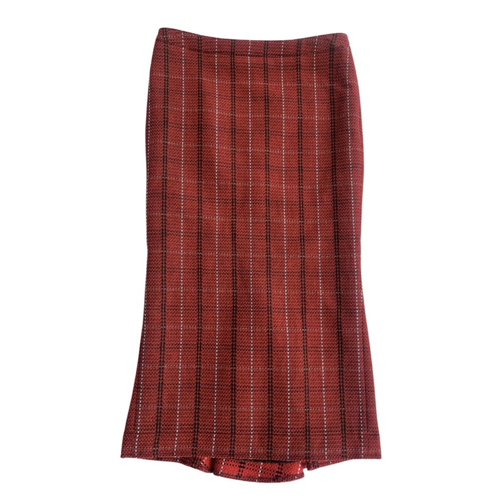 McQ Alexander McQueen Red Tartan Plaid Kickback Pencil Skirt IT40 S NWOT - Picture 1 of 5